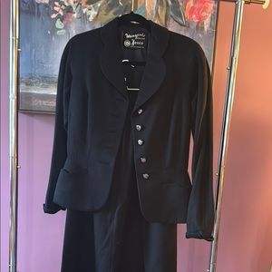 Vintage Wool Skirt Suit 40s Black Mangone New York High End